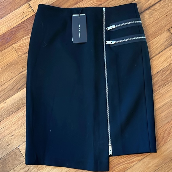New ZARA Midi Zipper Skirt Black Medium - Picture 3 of 7